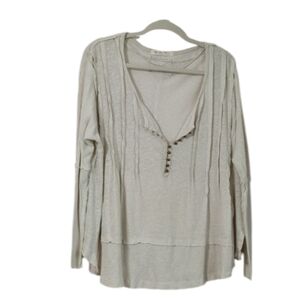 We The Free Melody Pintuck Linen and Cotton Henley Size M